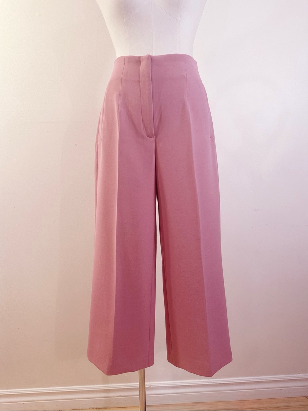 🌸 Zara Soft Pink High-Waisted Wide-Leg Pants